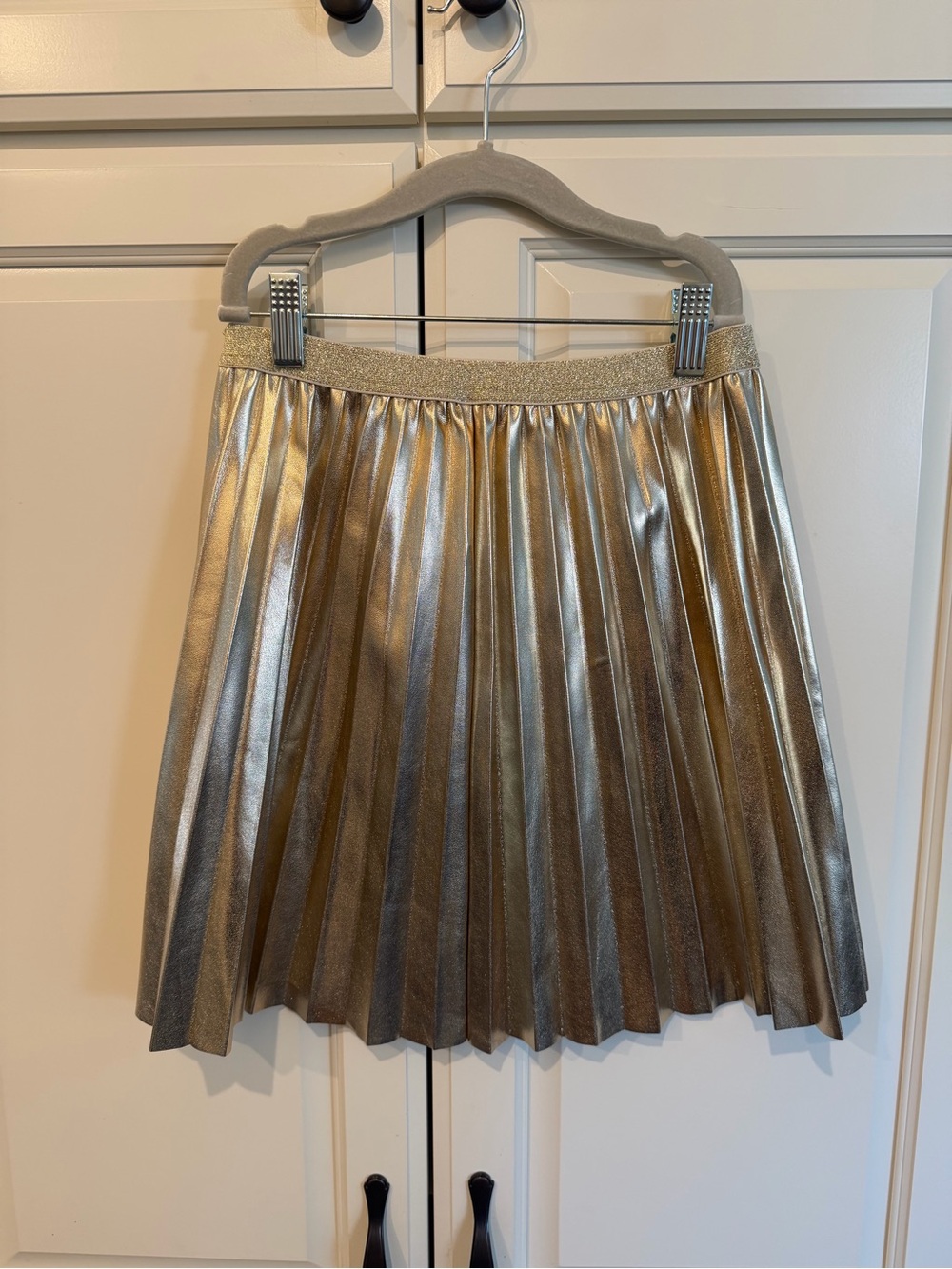 NWT Crewcuts Gold Metallic Pleated Faux Leather Skirt Girls XL